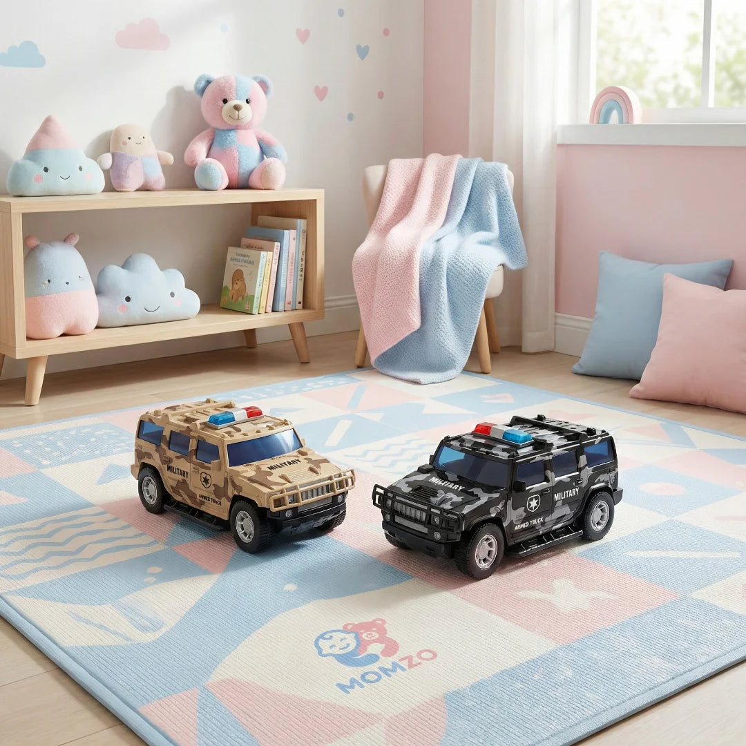 Electric Army Cash Truck – Omni-Directional Military Vehicle with Lights & Music for Kids