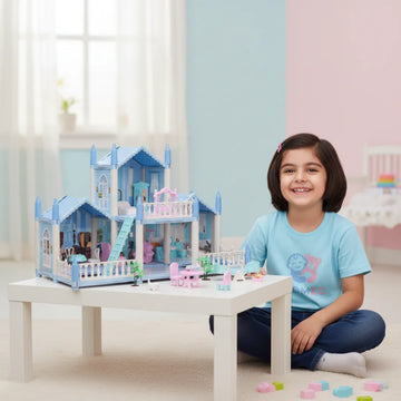 Beautiful Doll House Playset for Girls — Multi-Floor Miniature Doll Home with Furniture & Accessories