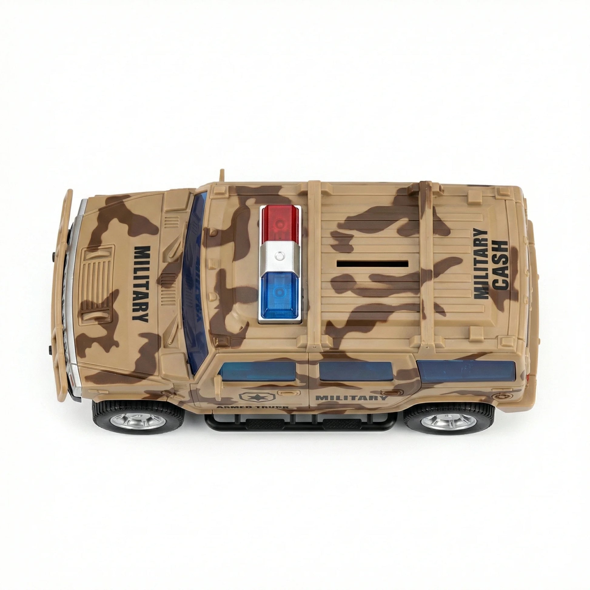 Electric Army Cash Truck – Omni-Directional Military Vehicle with Lights & Music for Kids