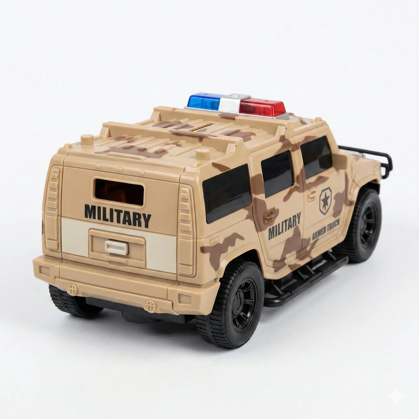 Electric Army Cash Truck – Omni-Directional Military Vehicle with Lights & Music for Kids