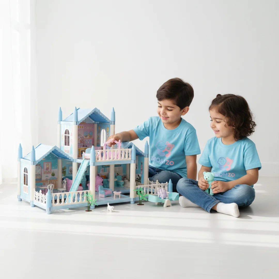 Beautiful Doll House Playset for Girls — Multi-Floor Miniature Doll Home with Furniture & Accessories