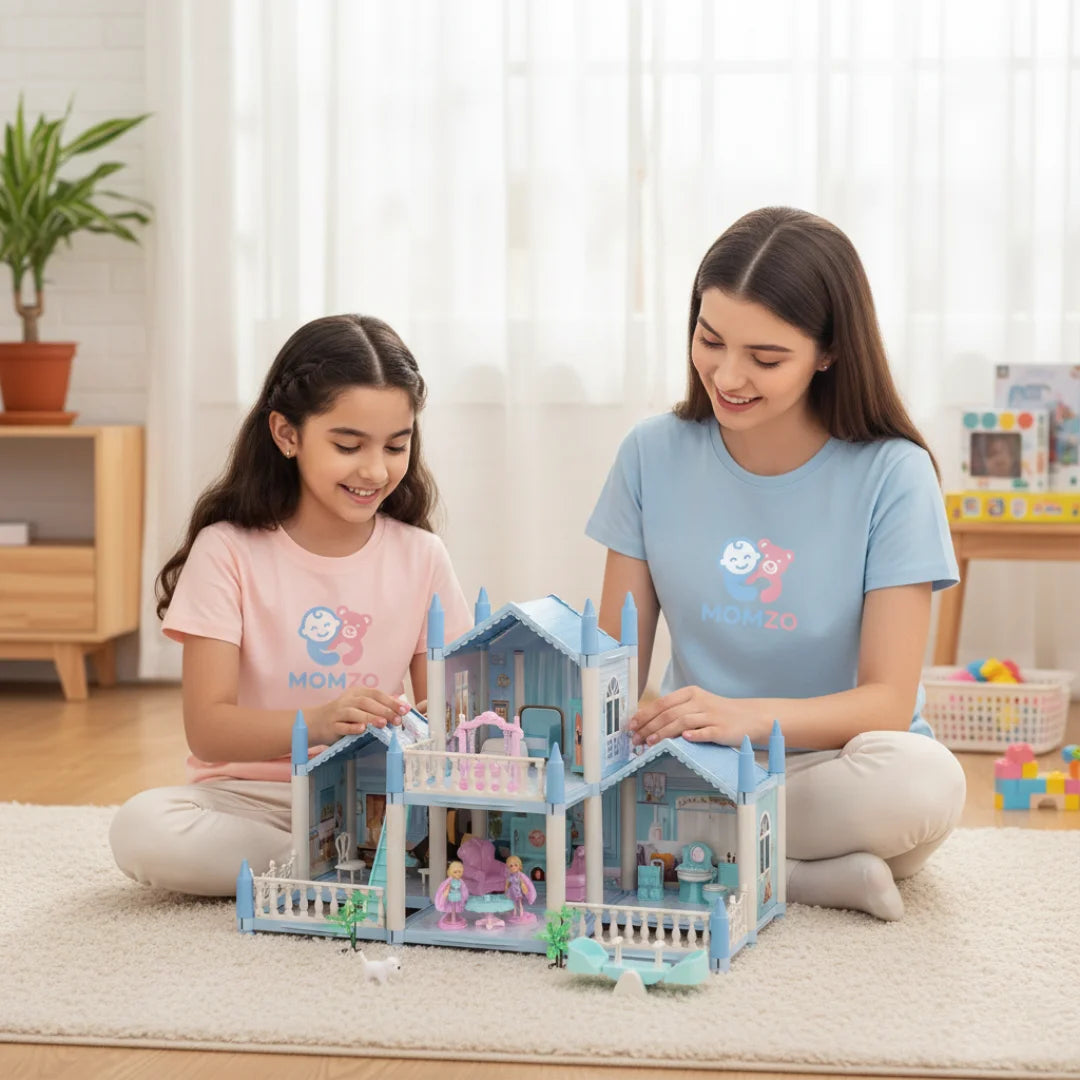 Beautiful Doll House Playset for Girls — Multi-Floor Miniature Doll Home with Furniture & Accessories