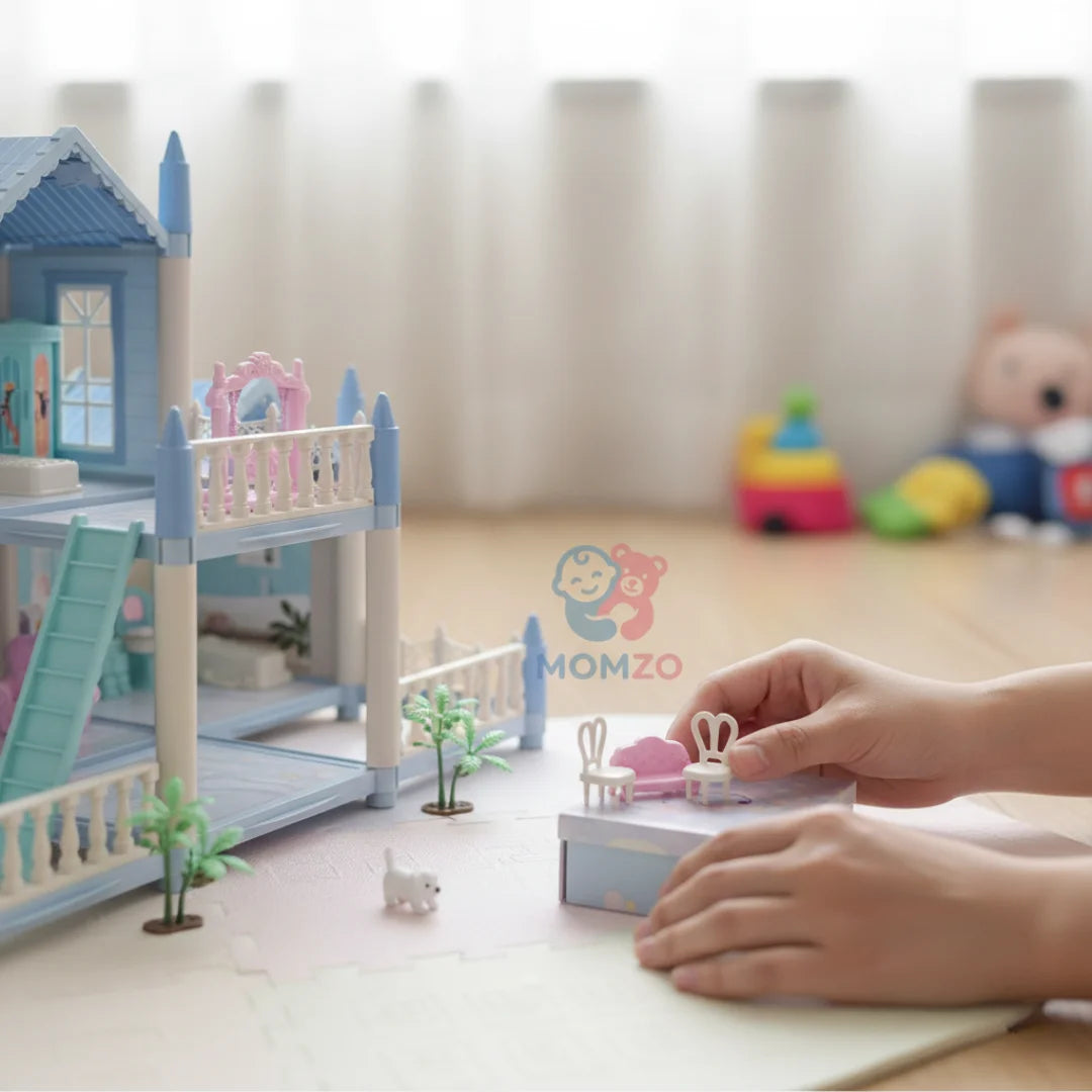 Beautiful Doll House Playset for Girls — Multi-Floor Miniature Doll Home with Furniture & Accessories