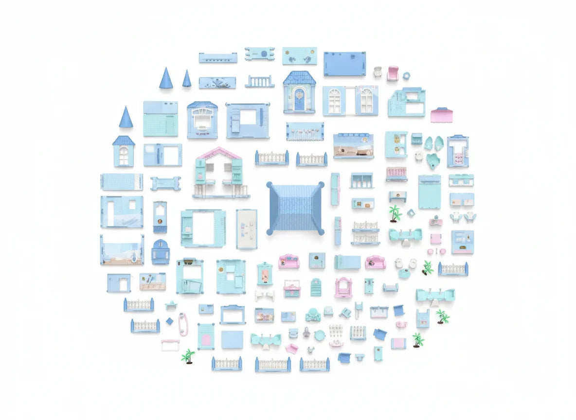 Beautiful Doll House Playset for Girls — Multi-Floor Miniature Doll Home with Furniture & Accessories