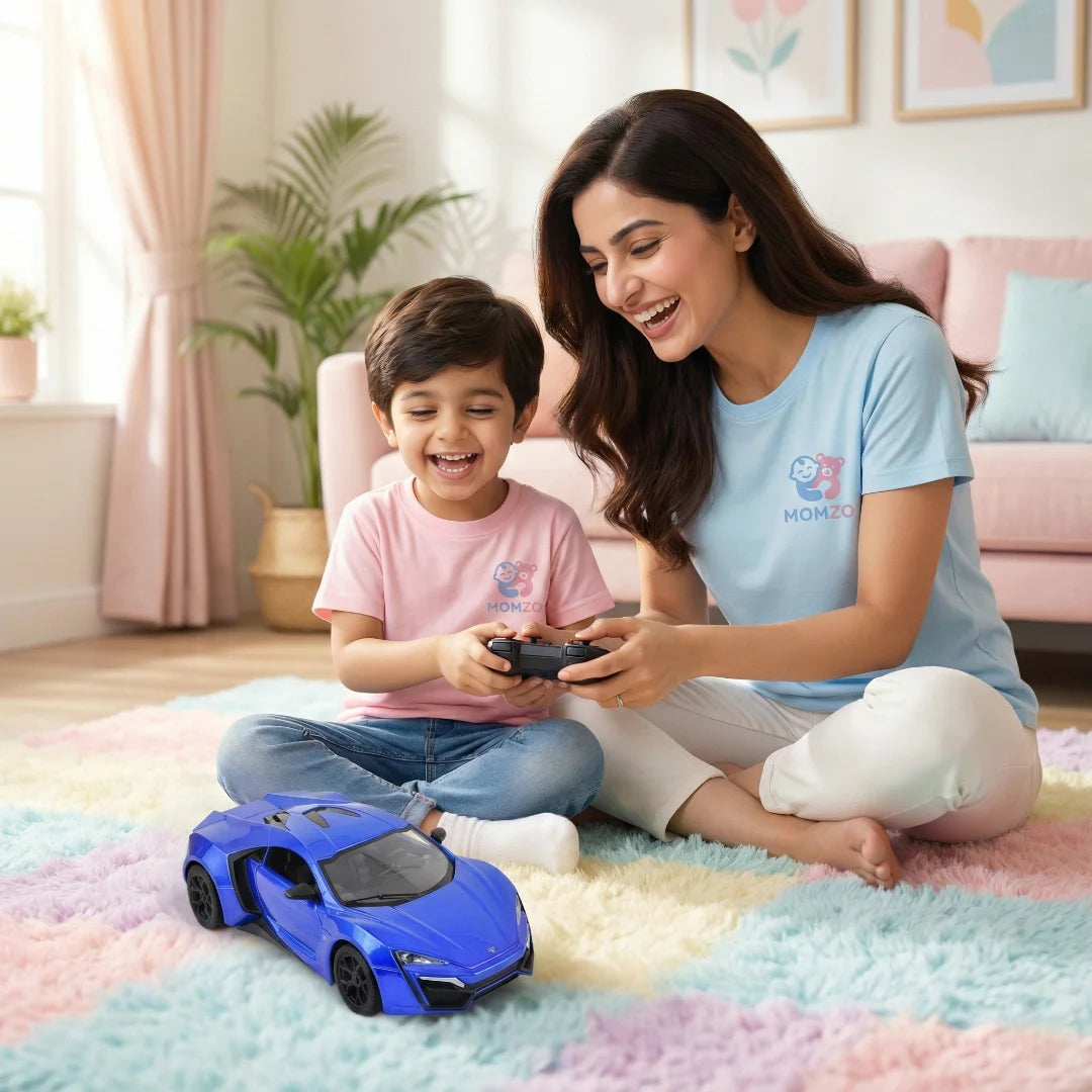 bonzer rc stunt car toy for kids, mom playing with baby