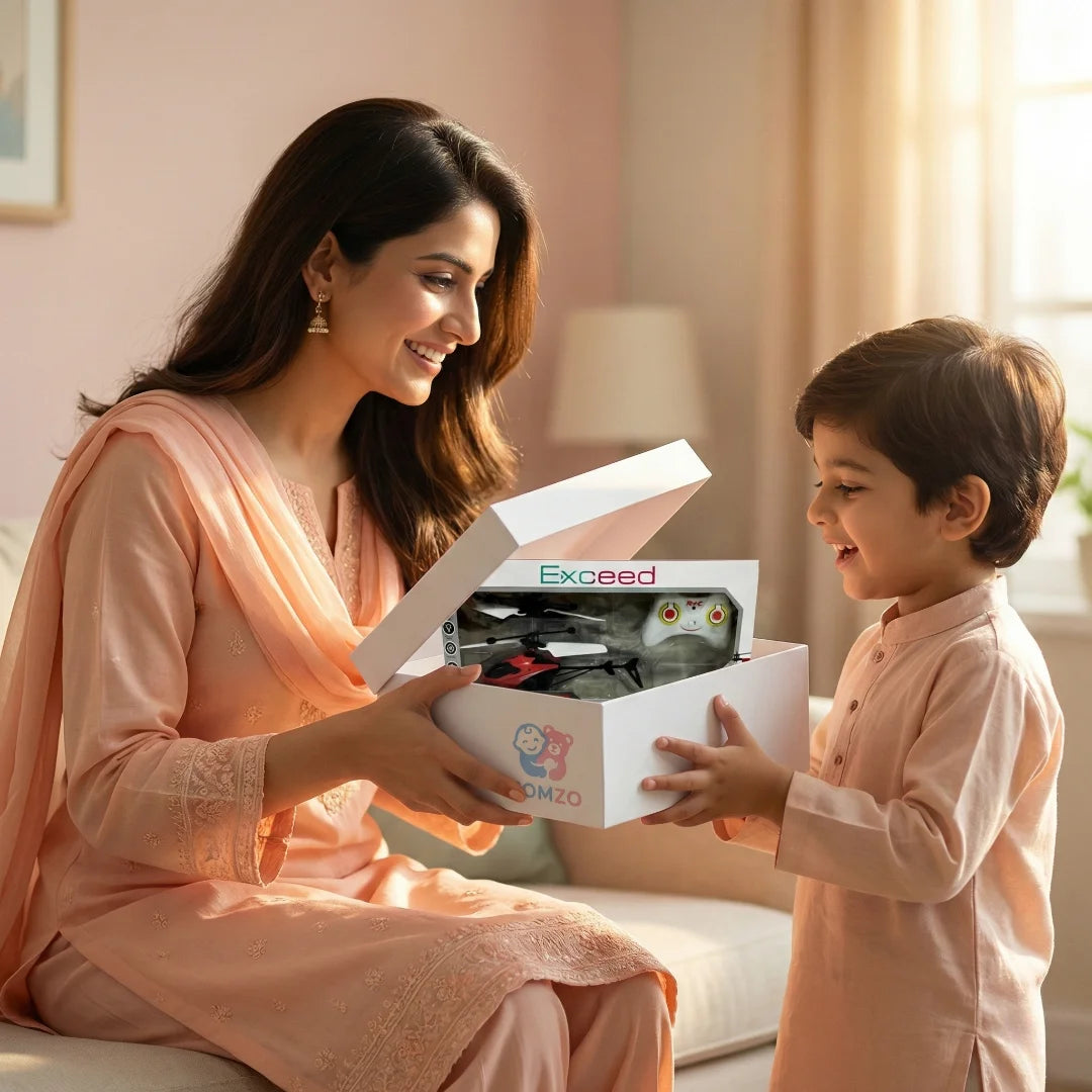 Gift Moment — Parent Giving Induction RC Helicopter Toy