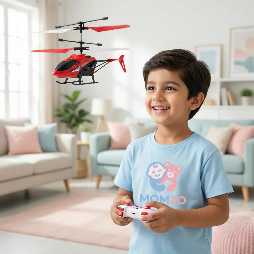 Kid Controlling Exceed Induction RC Helicopter Indoors — Momzo Theme