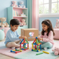 Kids building structures with magnetic blocks together