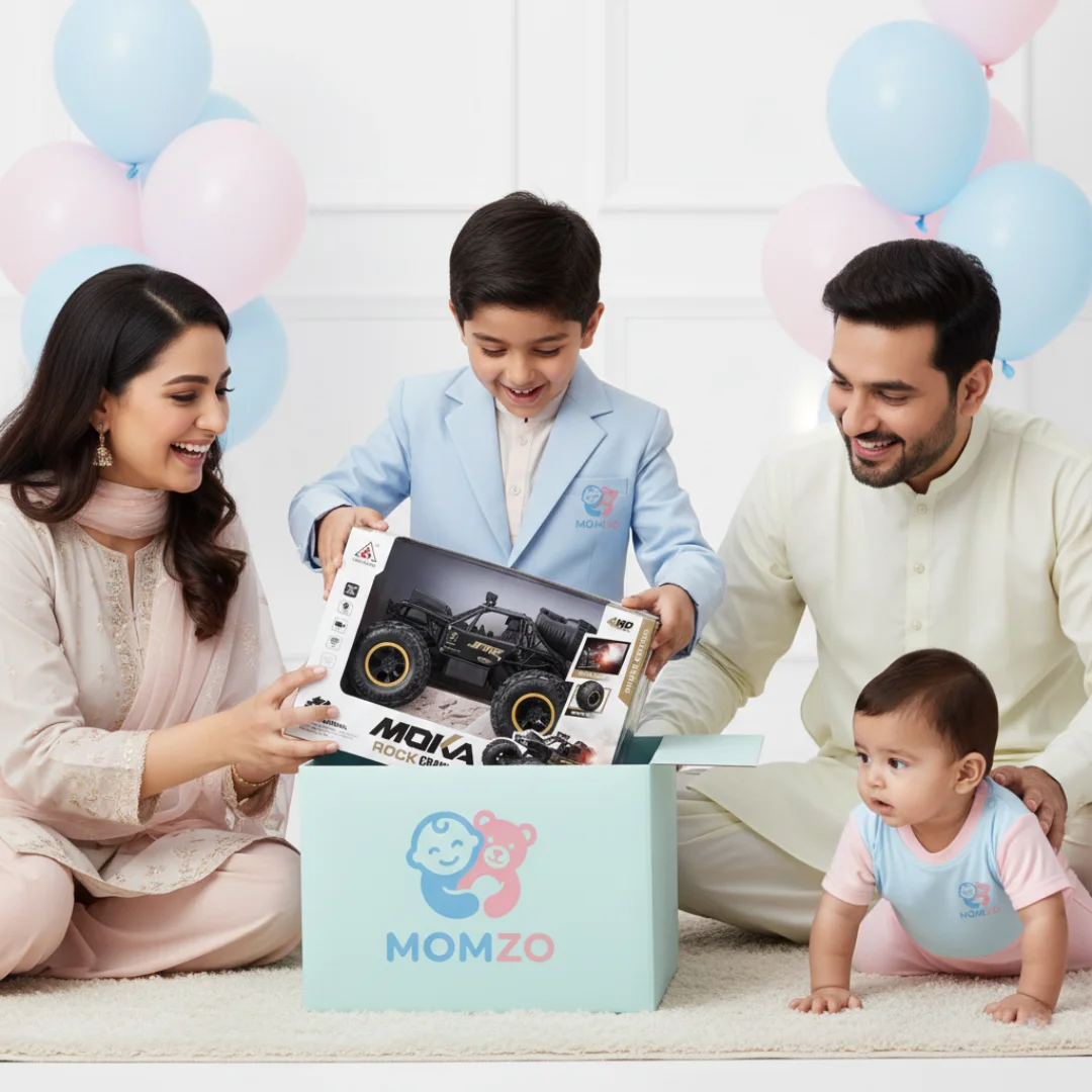 “Gift unboxing RC stunt car birthday moment”