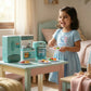 Children pretend cooking using Momzo kitchen toy set