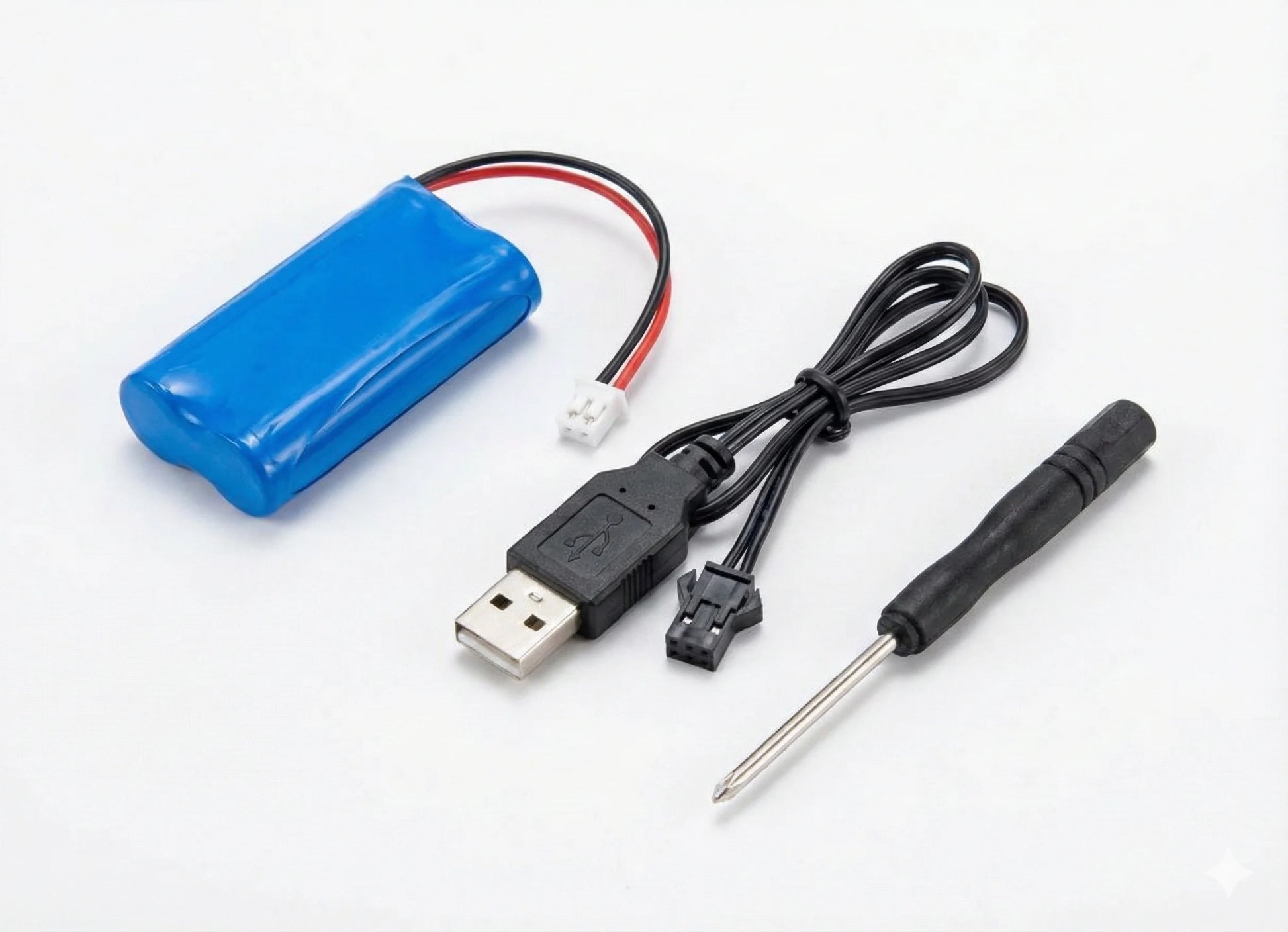 ✔ “Rechargeable RC stunt car with battery and USB cable”
