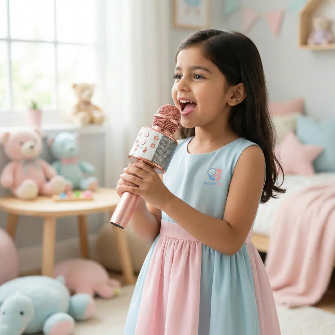 Momzo Kids Mic Light Pink Playing Music in Room