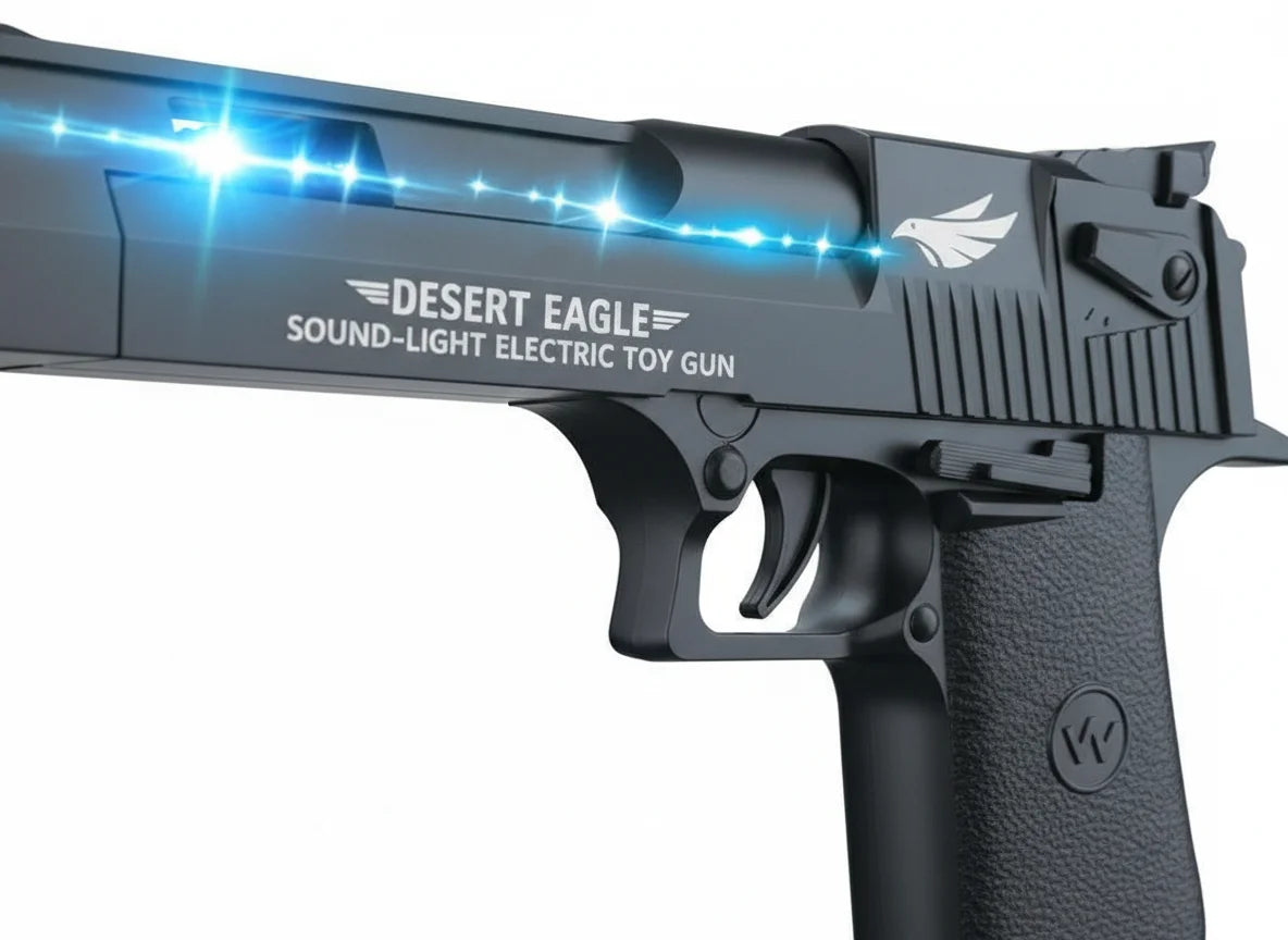 Realistic Desert Eagle toy gun with lights closeup