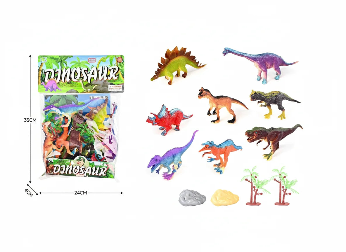 plastic dinosaur toy figures set witj measures