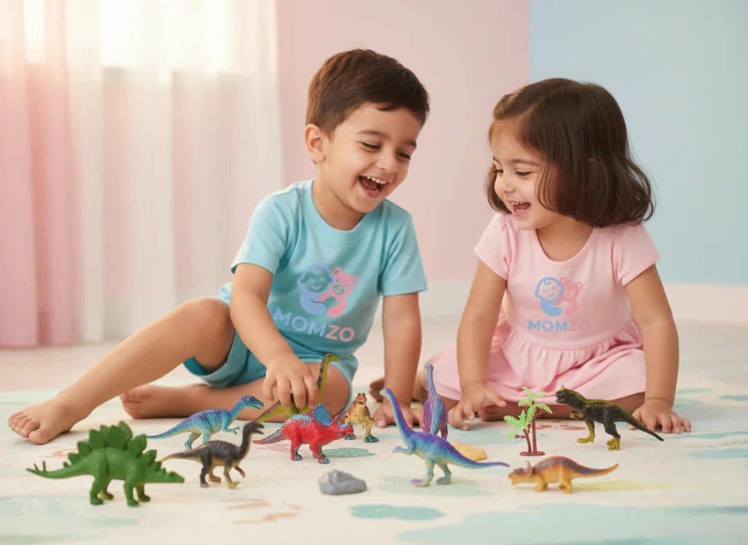 plastic dinosaur toy figures set kids playing