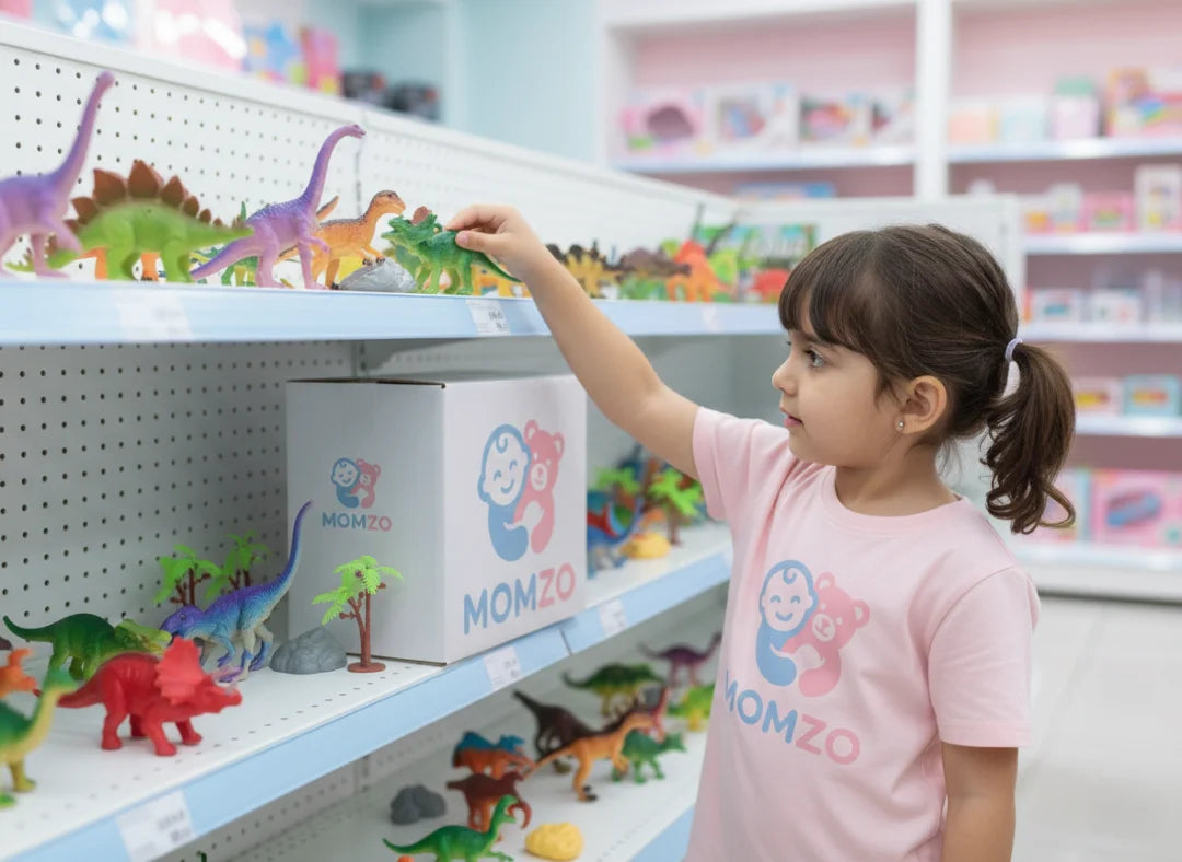 plastic dinosaur toy figures set girl playing